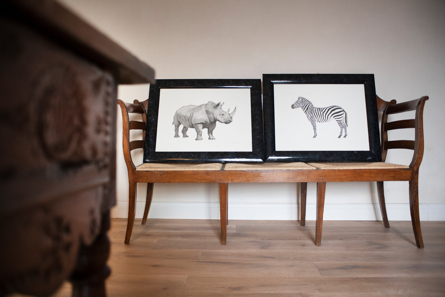 living-italian-dolce-far-niente-two-etchings-rhinocercos-zebra-bench-living-room