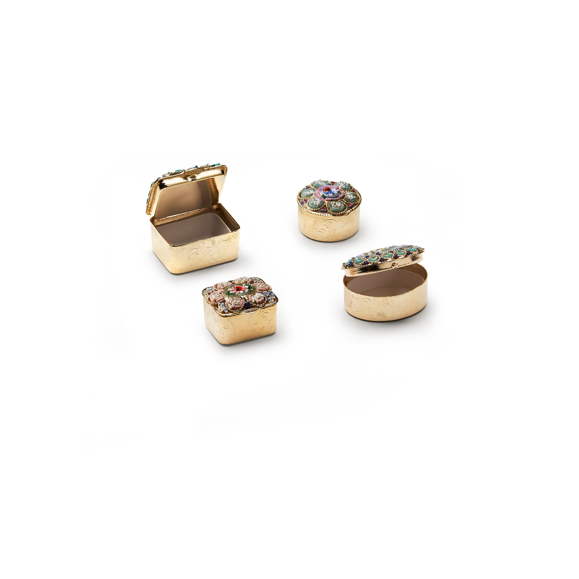 Traversari-Artisan-Mosaics-Product-Set-of-4-small-gold-plated-brass-boxes-with-glass-mosaic