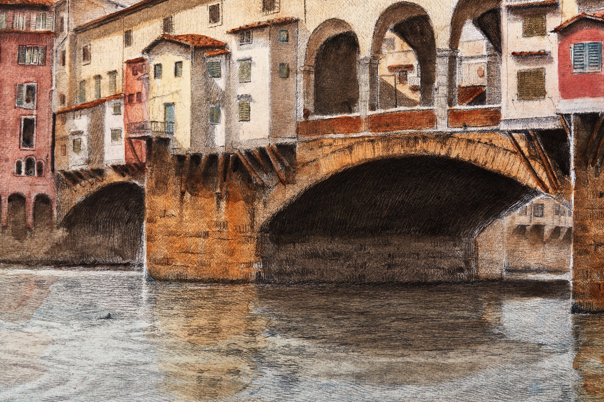 ippogrifo-artisan-etching-acquaforte-watercolor-color-ponte-vecchio