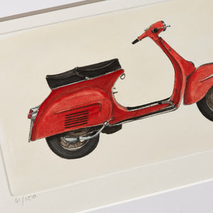 ippogrifo-artisan-etching-acquaforte-watercolor-red-vespa