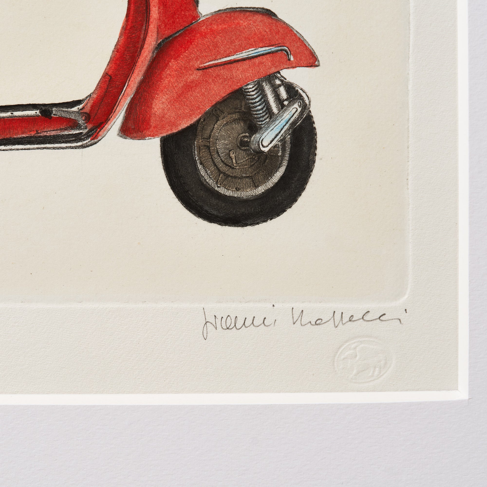 ippogrifo-artisan-etching-acquaforte-watercolor-red-vespa