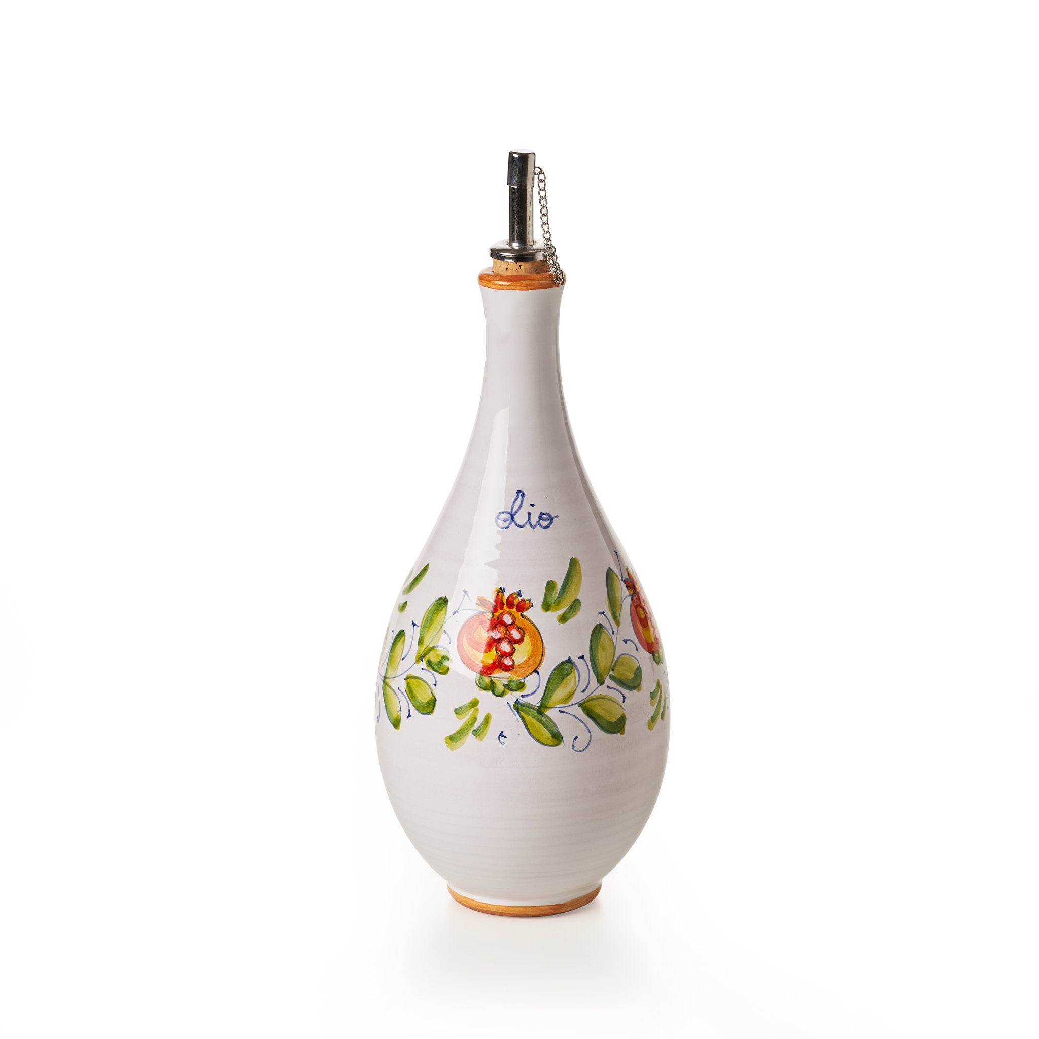 sbigoli-ceramics-pottery-oil-bottle-saucer-spoon-holder-set-pomegranates