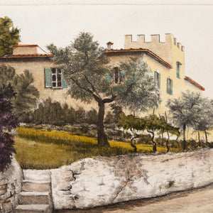 ippogrifo-artisan-etching-acquaforte-watercolor-villa-with-merlons